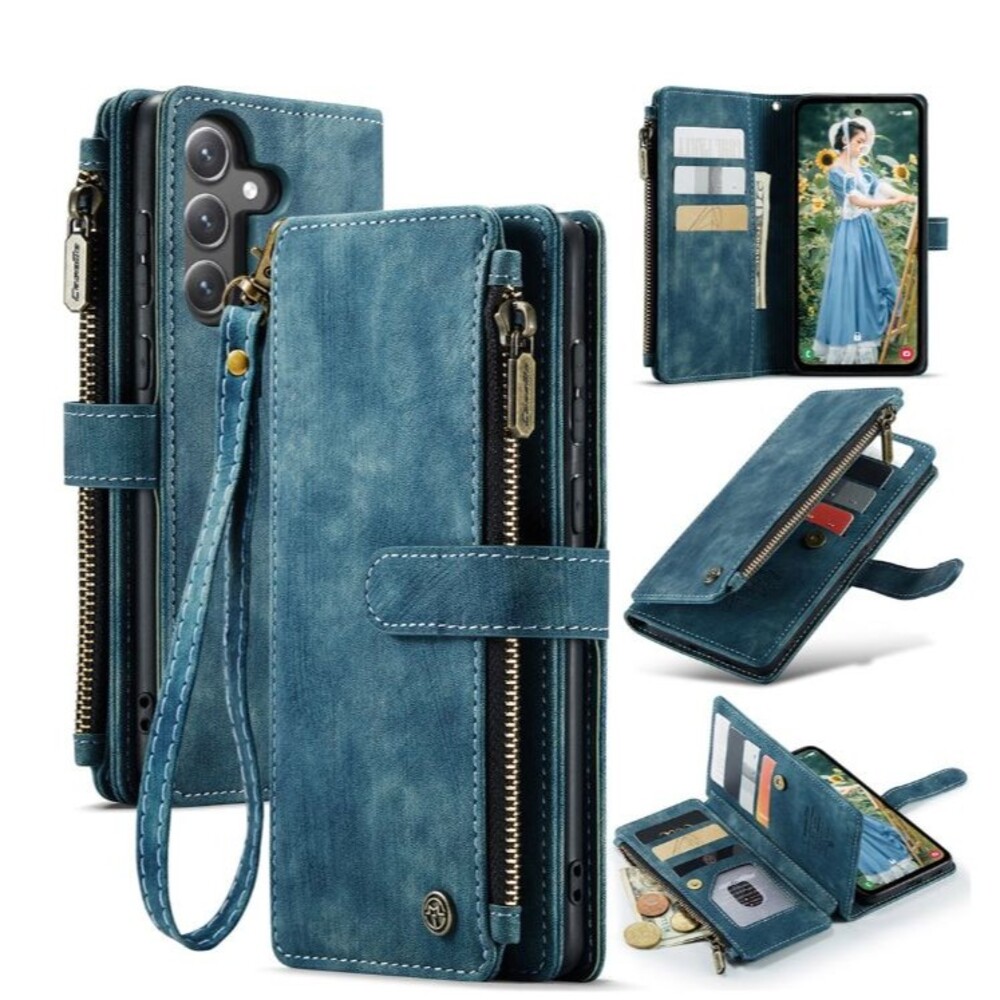 CaseMe Galaxy S24 FE Wallet Case Leather Zipper Card Holder 6 7 inch Lanyard